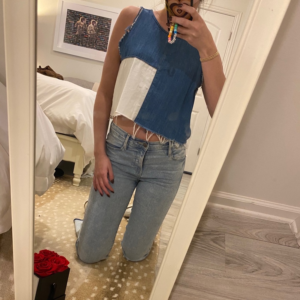 ZARA multi denim patch frayed top